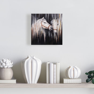 Deux chevaux blancs qui s'embrassent - Décoration de chambre orange sur toile