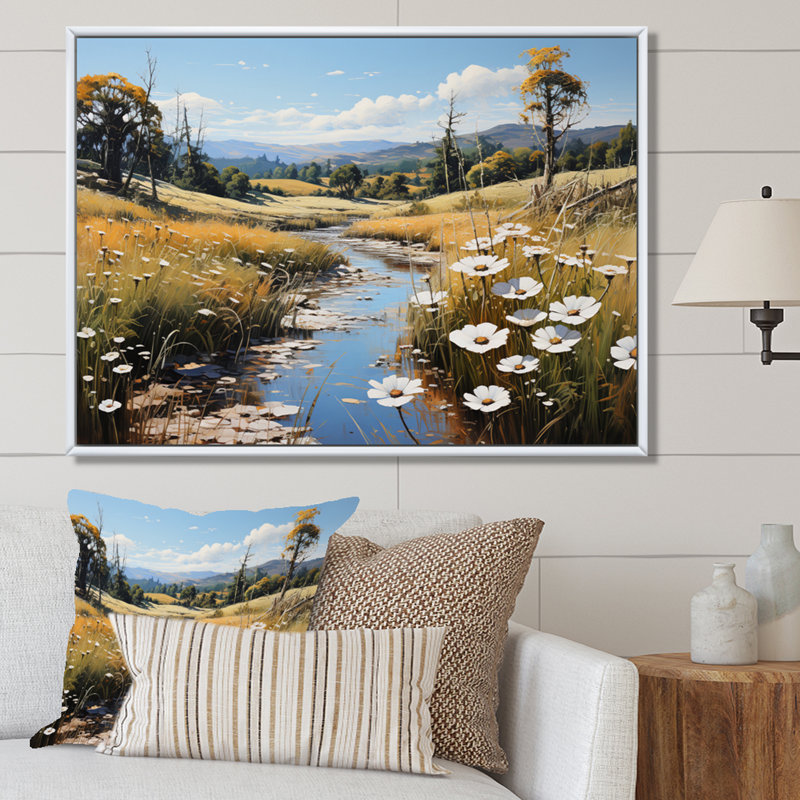 «Meadow Whispers», impression pastorale sur toile, H 16 po x l 32 po, Cadre flottant blanc