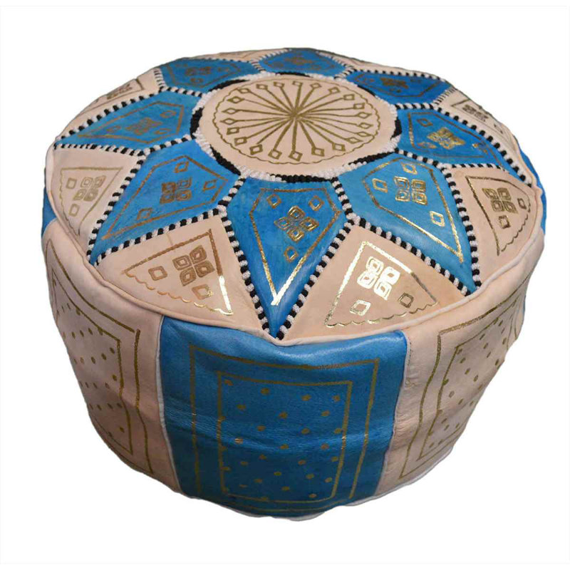 Bagley Leather Ottoman, Beige/Light Blue Genuine Leather