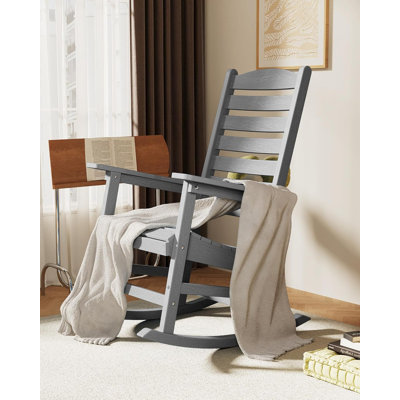 Chaise berçante d'extérieur à bascule pour l'extérieur toutes saisons avec dossier courbé et chaise berçante en plastique pour porche, pelouse, cour, jardin, gris