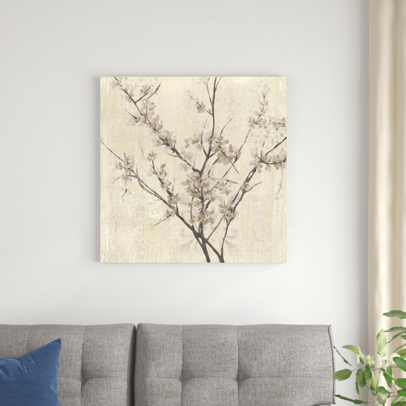 Fleurs neutres sur crème I, H 30 po x l 30 po, Non, Toile tendue