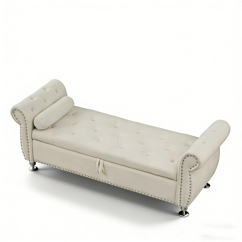 Banc de rangement rembourré avec 1 coussin, Blanc