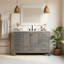 Armoire de salle de bain autoportante 48 po en bois gris, style épuré, tiroirs à fermeture en douceur, lavabo intégré blanc, structure en bois massif compacte pour tout agencement, design moderne, ajustement parfait