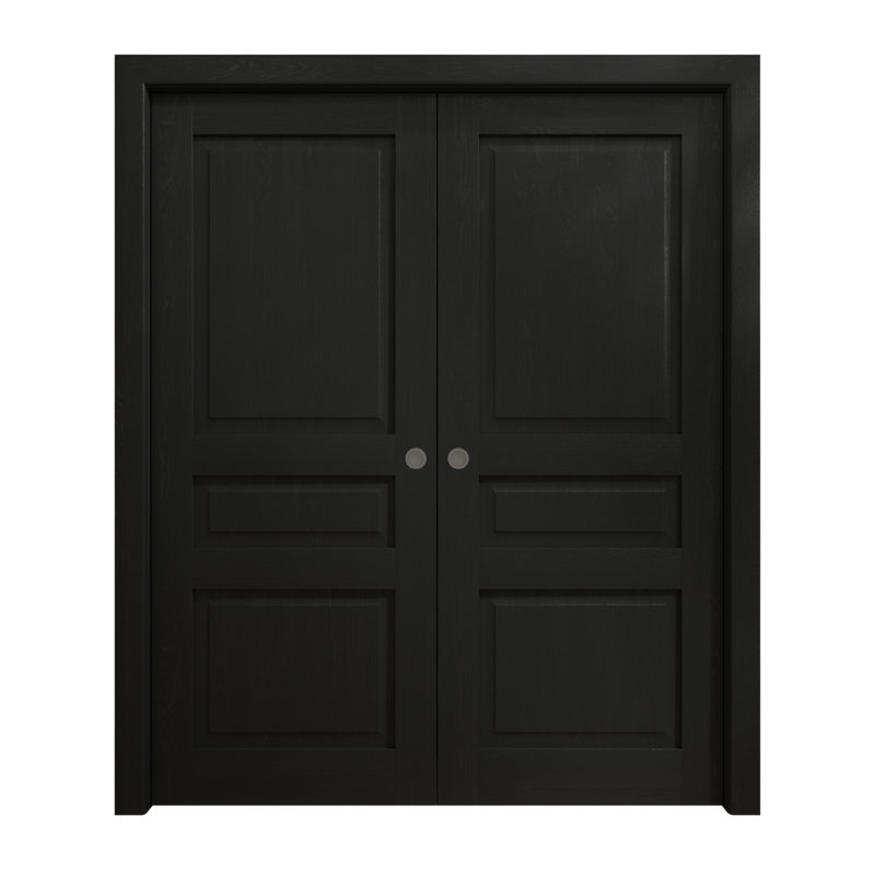 Portes coulissantes françaises à double poche | Ego 5012 | Ensemble de quincaillerie de rail | Portes intérieures modernes en bois massif pour chambre à coucher