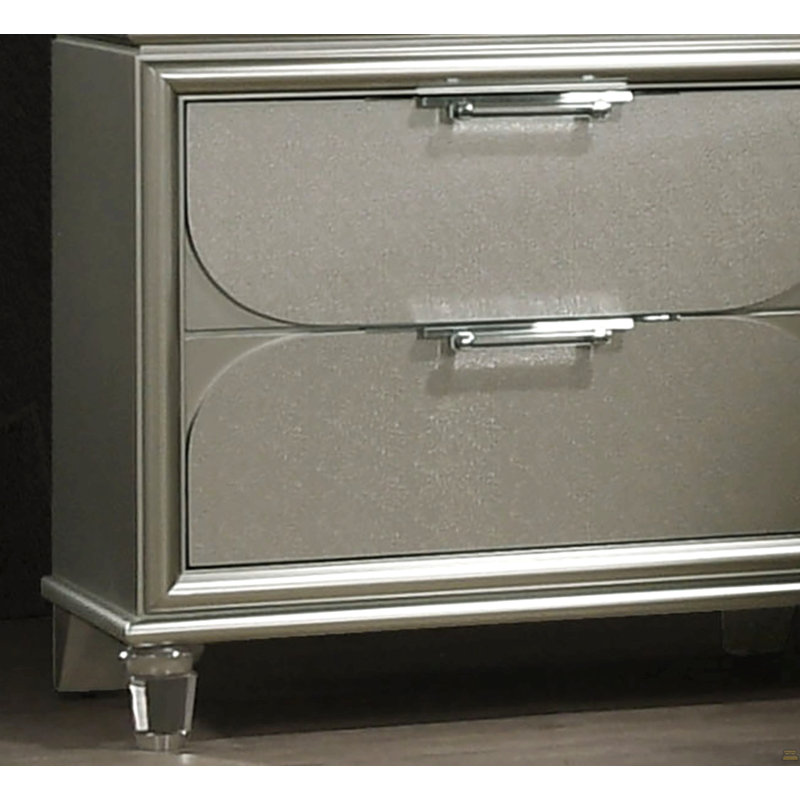 1Pc Nightstand Acrylic Handles Embossed Panels English Dovetails 2-Drawers Bedside Table
