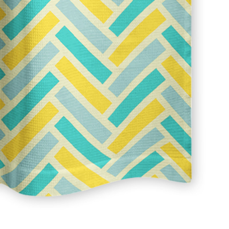 Rideau de douche jaune à chevrons bleu