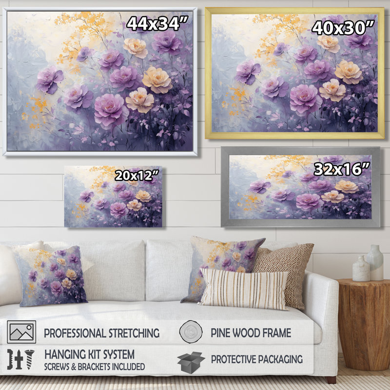 «Delicate Lavender Rose Radiance - Roses», art mural, Reproduction encadrée d'une seule photo, H 30 po x l 40 po, Blanc