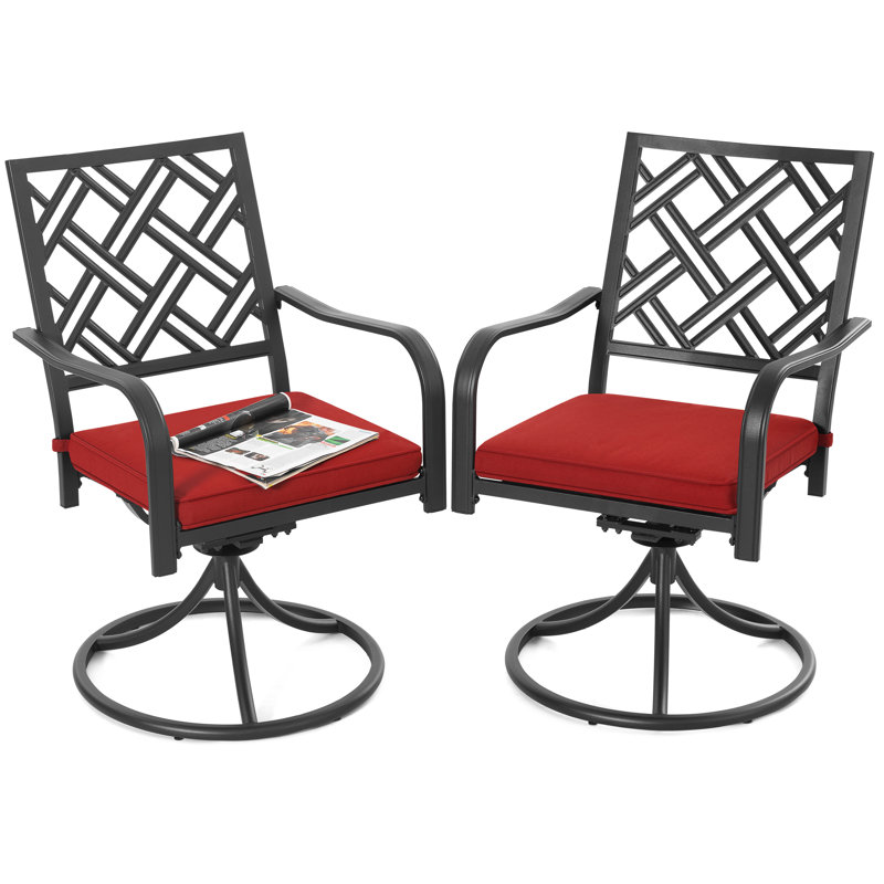 Chaises de salle à manger d'extérieur 2 pièces, rotation à 360 degrés et coussins rouges