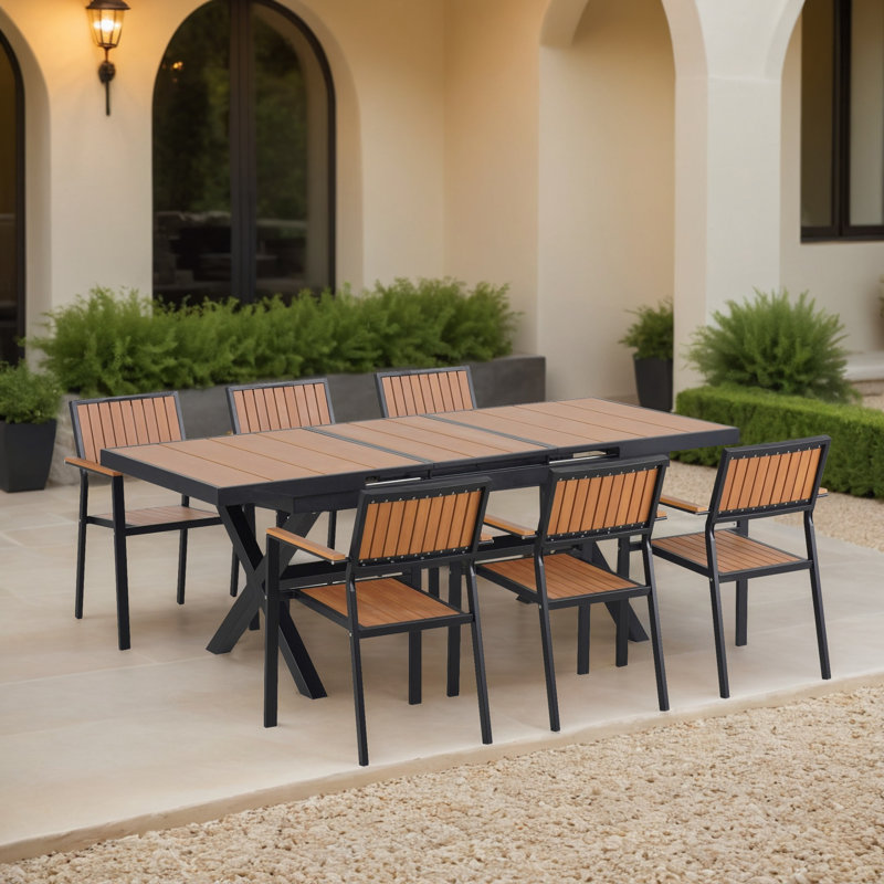 Ensemble de salle à manger de jardin 7 pièces avec table de salle à manger extensible et chaises
