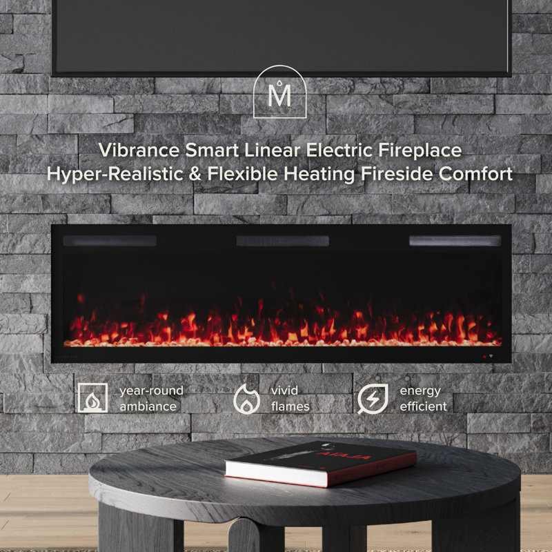 Vibrance Recessed or Wall Mounted Electric Fireplace Heater, Multi-Flame Colors, Voice Assistant Compatible, Logs & Crystals, Remote Control
