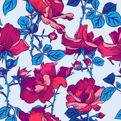 Blooming Large Red Roses Petals Buds And Leaves - Wrapped Canvas Print