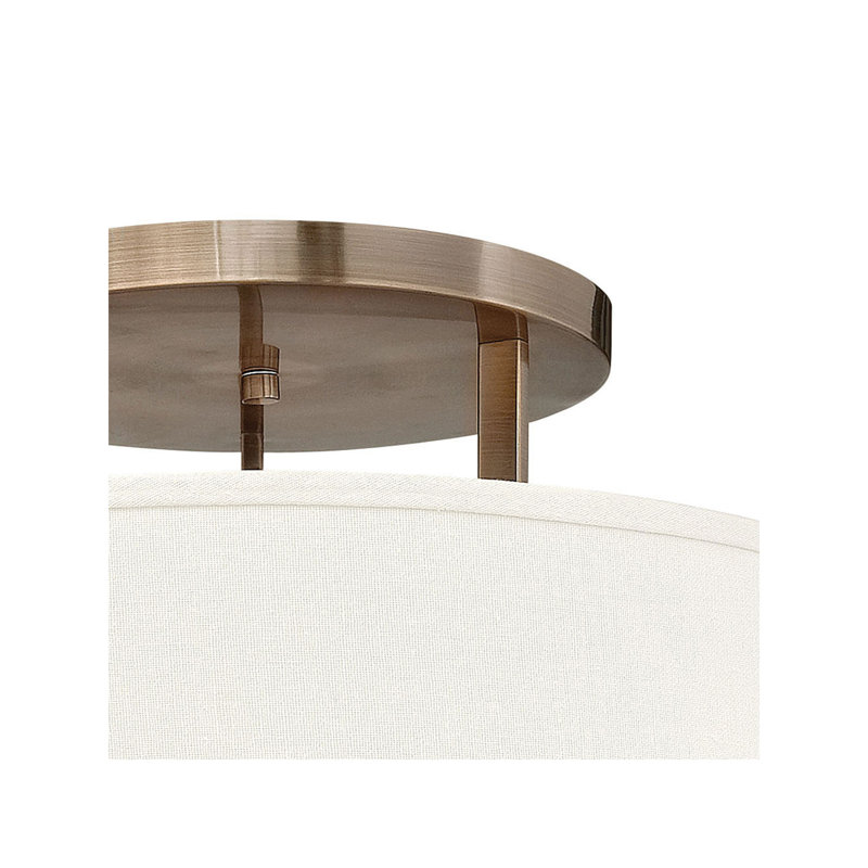 Hampton 3 - Light Shaded Drum Semi Flush Mount, Incandescent, 11.8"H x 15" W x 15" D, Nickel