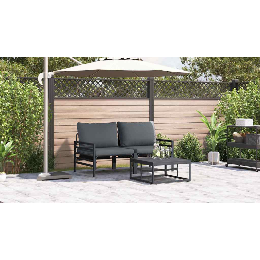 Vidaxl Garden Sofa Set With Cushion 3 Pcs Black Steel - Image 3