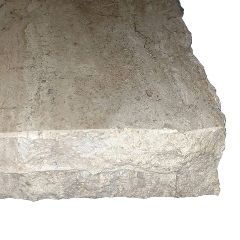 High End Wrought Iron Accent table with Cream Travertine top with Chisel Edge
