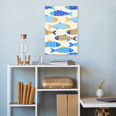 Whimsical Ocean Fish Colorful Whimsical Contemporary Fish Ocean Architecture Wall Art Print 1 Piece Wrapped Canvas Wall Art