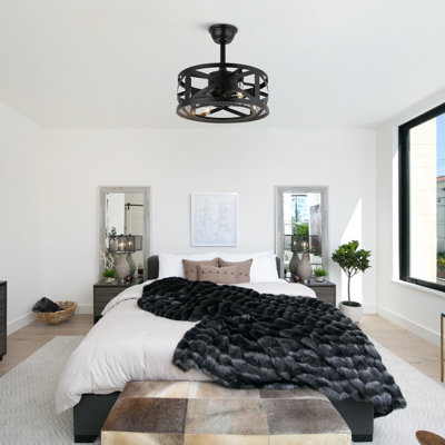Ventilateur de plafond moderne en cage de 18 po avec ensemble d'éclairage et télécommande Isavela