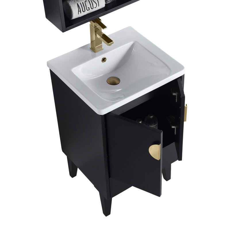 Ensemble de meuble-lavabo simple 20 po Saimah, Laiton satiné, Noir