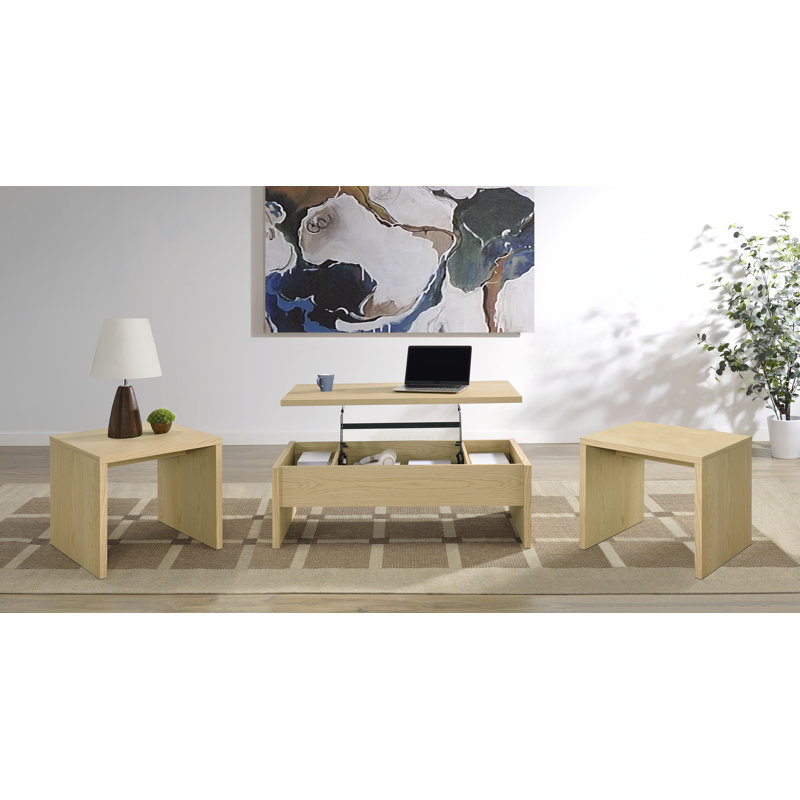 Ensemble de tables basses 3 pièces Fairchild, Chêne clair, 3 pièces: tables basses, 2 tables de bout