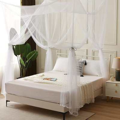 Mosquito Net Bed Canopy, 4 Corner Post Canopy Bed Curtains with 4 Hanging Hooks, 30ft