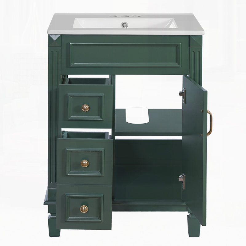 Meuble-lavabo 24 po avec lavabo en céramique, petite armoire de lavabo, Vert, 24"