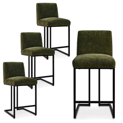 25" Counter Height Upholstered Bar Stools With Textured Fabric Seats And Black Metal Base