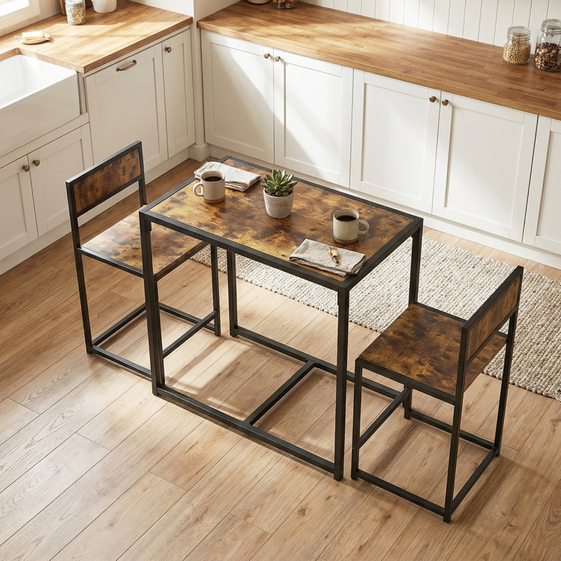 Helotes 2 - Person Dining Set, Rustic Brown, Rustic Brown