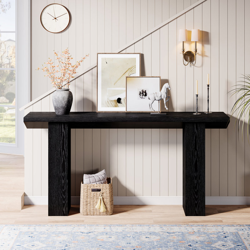 Ebern Designs 63-inch Long Console Table, Farmhouse Wooden Narrow Sofa ...