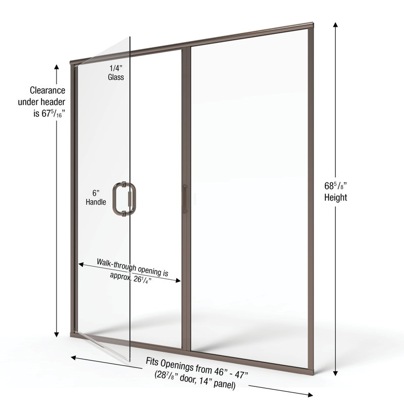 Porte de douche encadrée l 46 "x H 68,63" Infinity, AquaGlideXP transparent, Bronze huilé