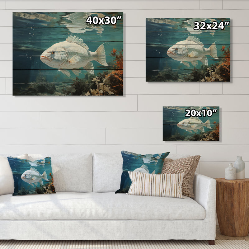 Pêche, sérénité, mers II sur bois, H 10 po x l 20 po x P 0,78 po