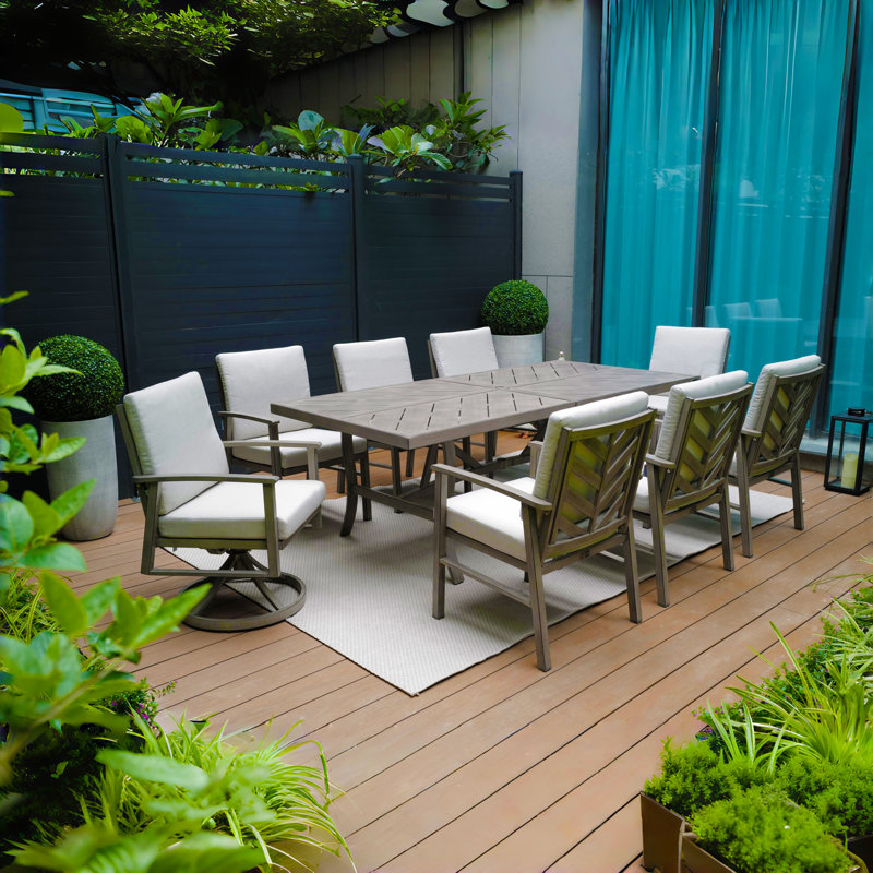 Amario Patio 8 Person Metal Dining Set With Sunbrella® Cushions