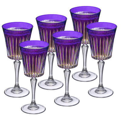 Colored Wine Glasses - Set of 6 Wine Goblets - Glassware - Water Goblets - 7.5 oz