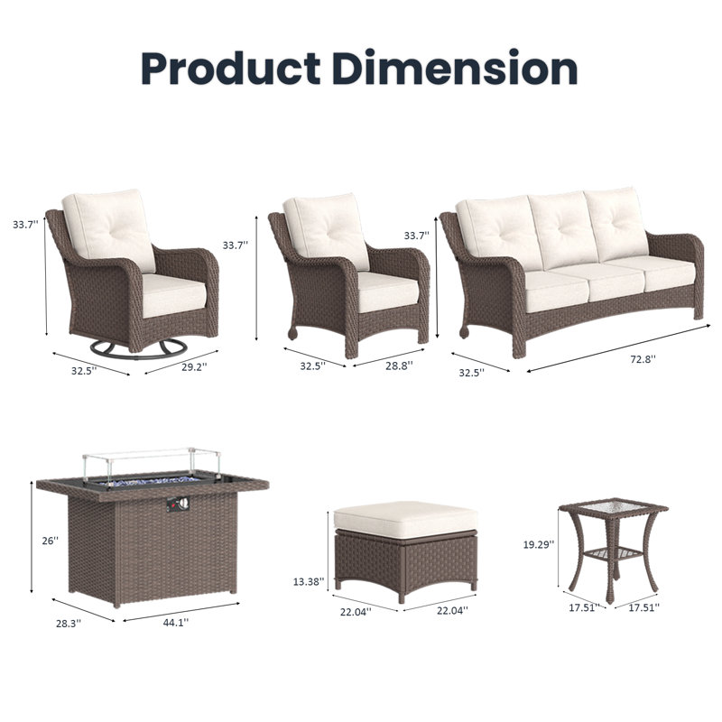 10 Piece Patio Furniture Set With Fire Pit Table, All-weather Wicker Outdoor Conversation Set With Swivel Rocking Chair And 6 Inch Thick Cushions