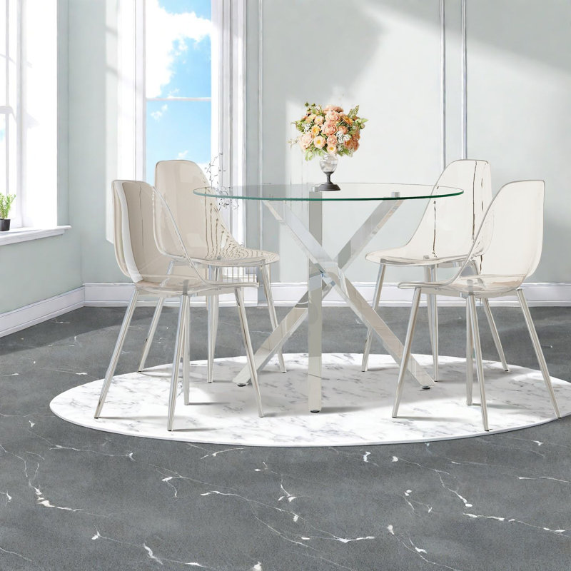 Modern Glass Dining Table Sets With Metal Framework For Elegant Kitchen