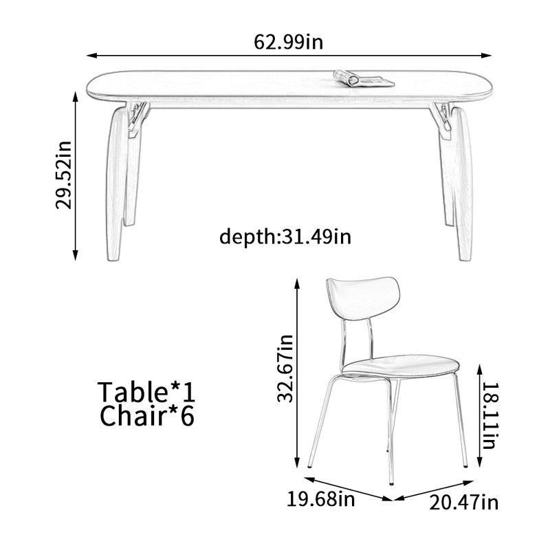 Ensemble de table de salle à manger Delicate, H 29,52 po x L 62,99 po x l 31,49 po