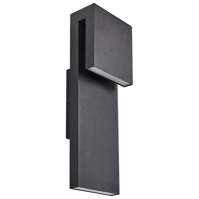 LIMONLU Matte Black 38cm H Integrated LED Frosted Glass Outdoor Armed Sconce