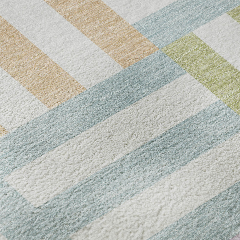 Premium Machine Washable Mayfield AMF2332 Geometric Rug, Pearl, 5' x 7'6"