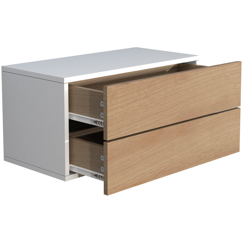 Avyion Manufactured Wood Bedside Table, White/Oak wood, 30cm H x 60cm W x 32cm D