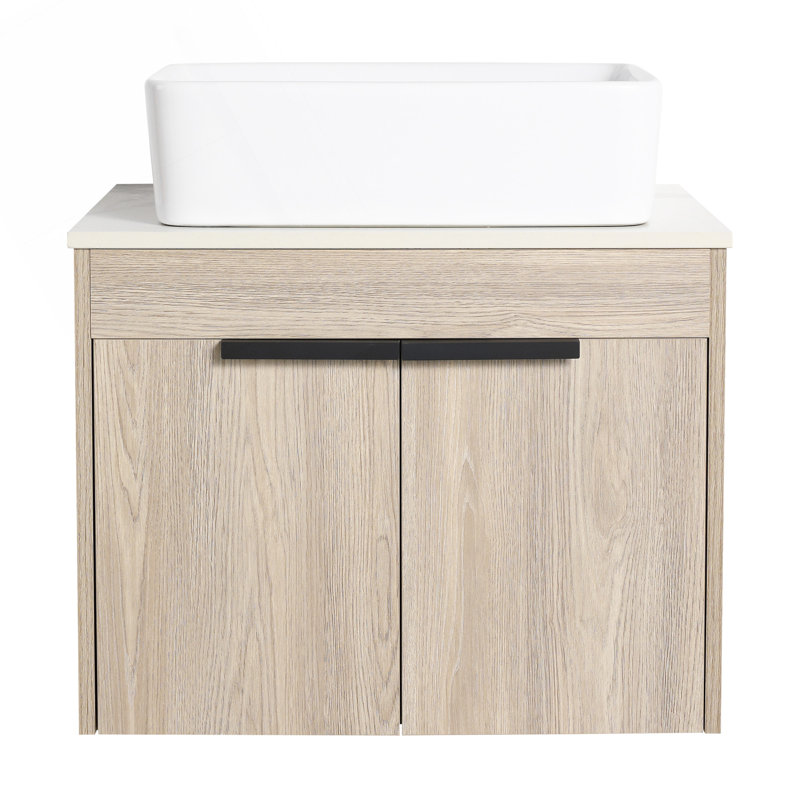 Meuble-lavabo mural de conception moderne avec lavabo en céramique, porte à fermeture en douceur et matériaux écologiques