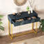 Console en gris pour le salon - rangement à deux tiroirs, style épuré moderne avec base en métal doré audacieux et tiroirs à rayures diagonales, rayures géométriques d'apparence captivante-704736349