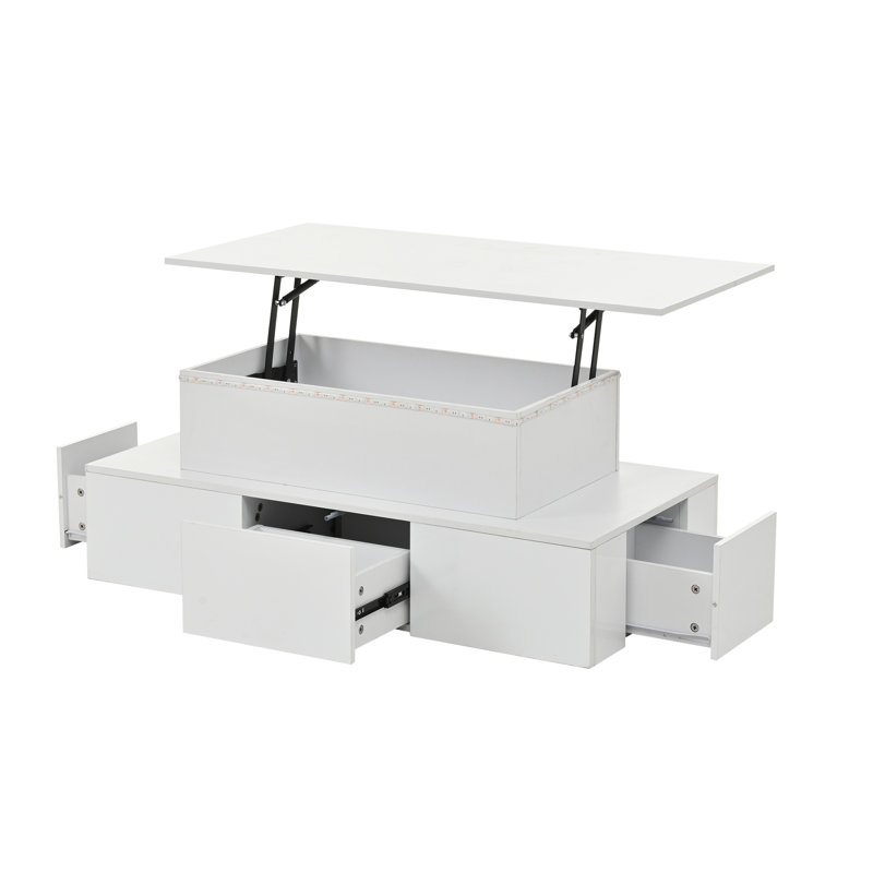 Lift Top Frame Coffee Table with Storage, 40cm H x 100cm L x 50cm W, White