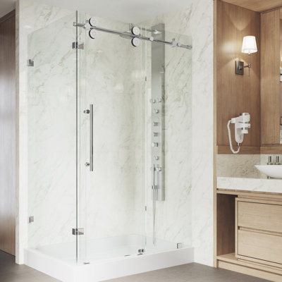 Winslow 48" W x 36" D x 80" H Sliding Frameless Shower Enclosure with 3/8  Clear Glass&Base