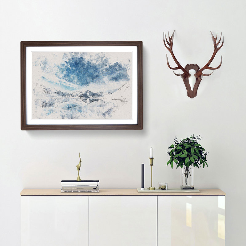 Winter Mountain Reflection - Wall Art, 62cm H x 87cm W x 2cm D, Walnut Single Picture Frame Wood