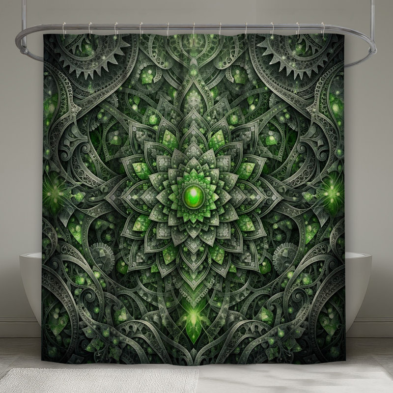 Rideaux de douche complexes vert Mandala, 70in W x 72in H