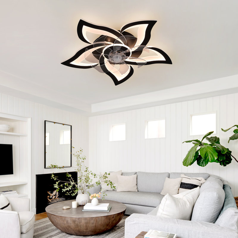Flower-shaped Led Ceiling Fan With Remote, 25.6" Wide