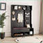 Arbre d'entrée avec portemanteau, banc de rangement et amp; Panneau perforé bricolage | Bois aggloméré + fer | Noir-1293383512