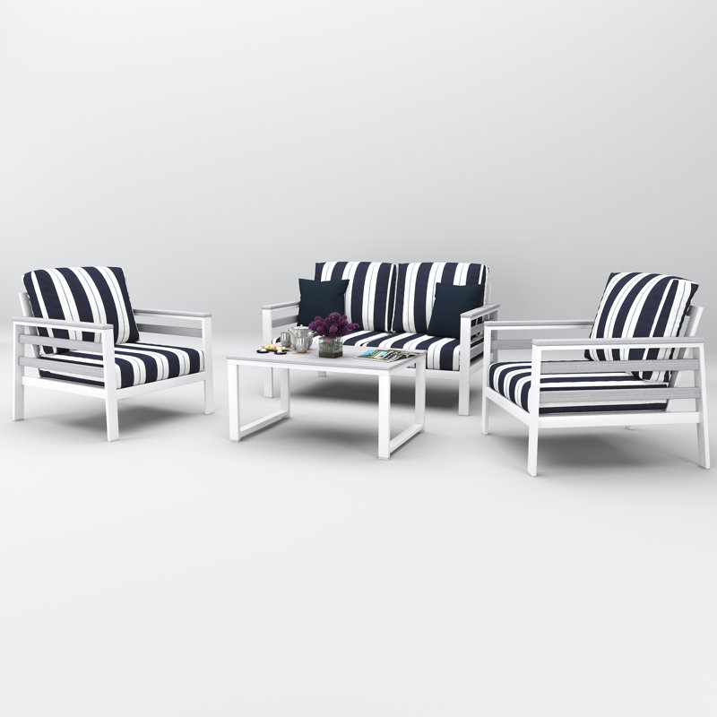 Ensemble de conversation Townsend pour 4 personnes avec coussins Sunbrella, Blanc