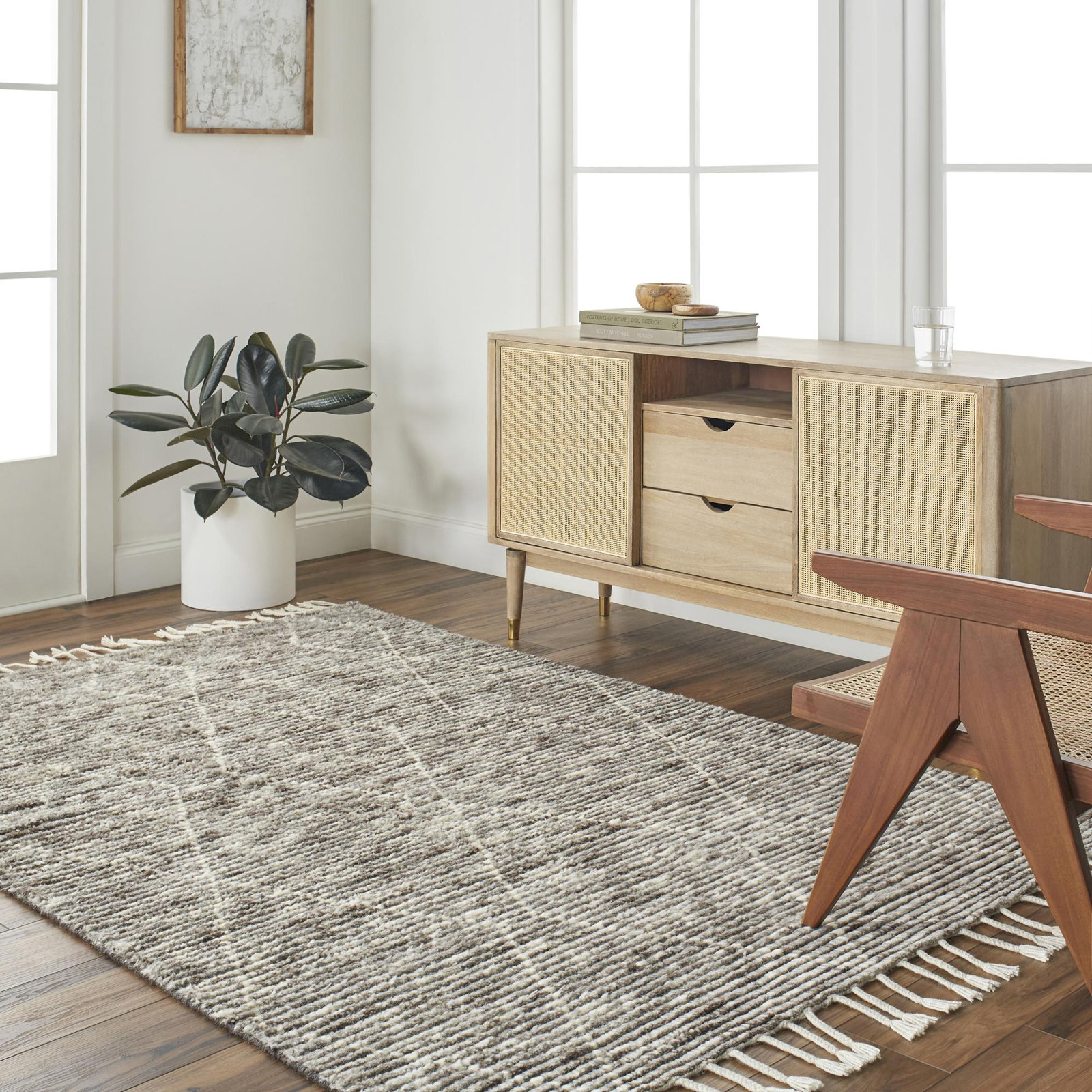 Talon Hand-Knotted Geometric Gray Rug, Rectangle 12' x 15'
