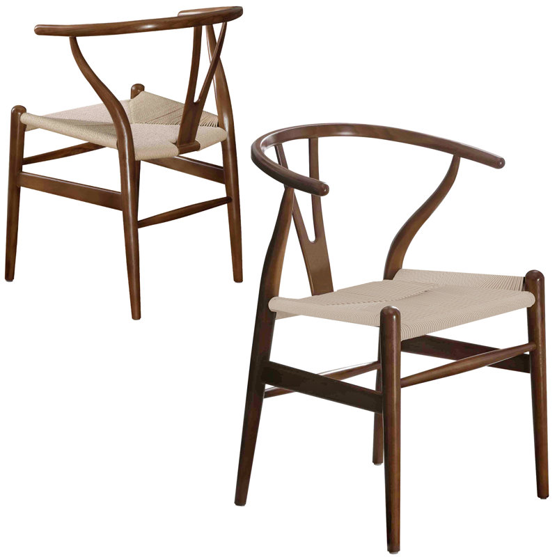 Chaise de salle à manger en bois massif, chaise Mid-Century, Crème / noyer
