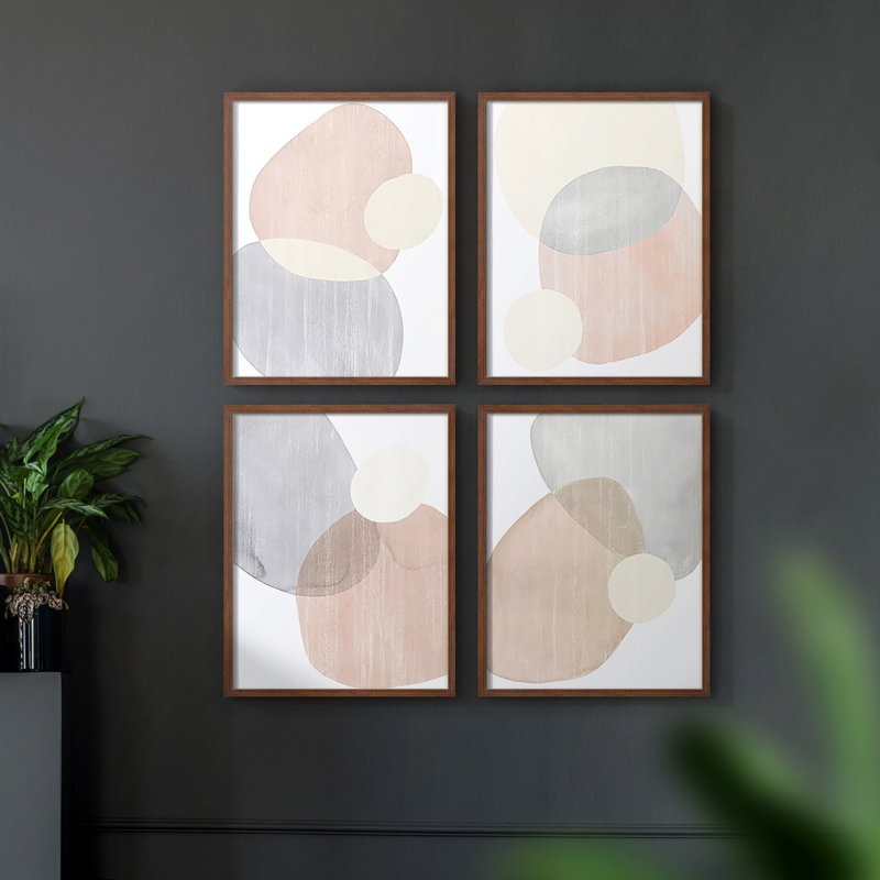 Pastel Shifting Spheres I, impression encadrée - ensemble de 4, Noyer, H 10 po x l 8 po