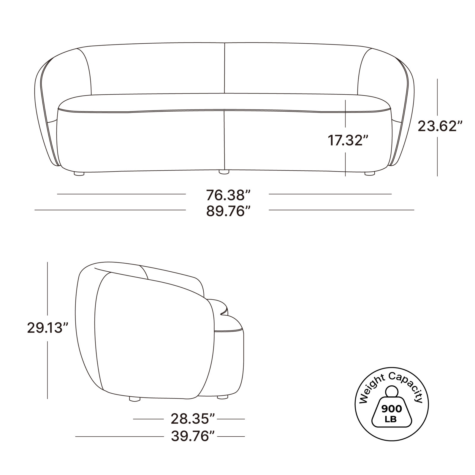Amadora 90'' Curved Sofa, Storm